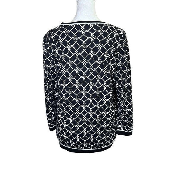 Talbots Charming Cardigan Geo Pearl Black White Button-up Light Sweater Sz Med - Picture 4 of 11